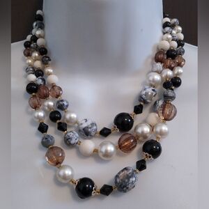Multi-Color Triple Strand Beaded Necklace, Japan